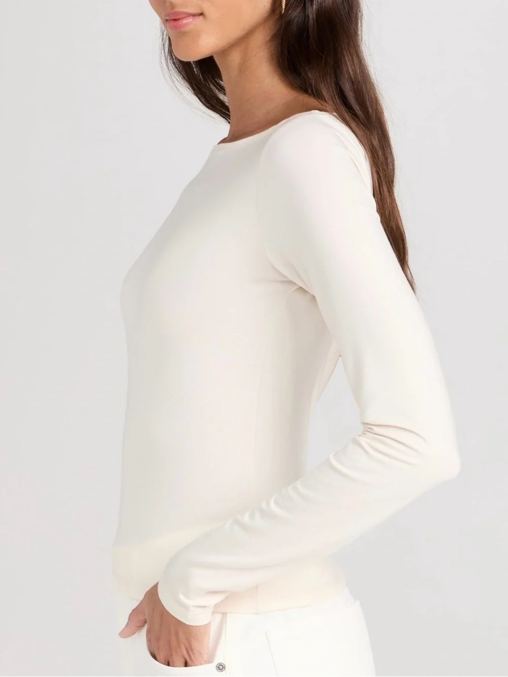 Reformation Wiley Knit Top Boat Neck Long Sleeve Top in Cream/Ivory XS